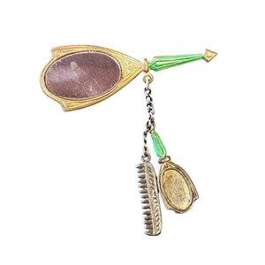 Super Cute Mirror with Brush and Comb Dangling Brooch (A5668)